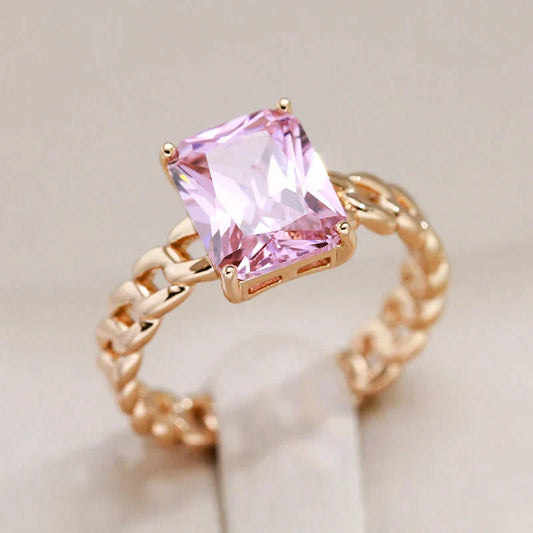 Élégante Bague en Cristal Rose en Or
