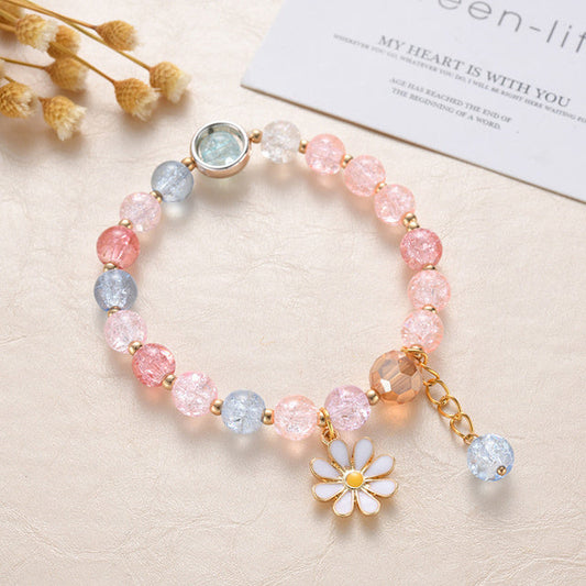 Bracelet de Pierres Roses et Bleues et de Fleurs de Marguerite en Or