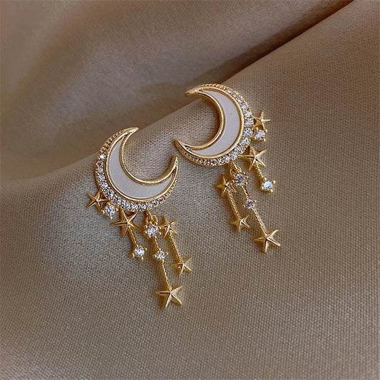 Boucles d'Oreilles de Luxe en Forme de Lune