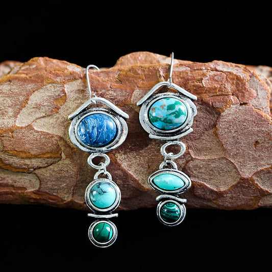 Boucles d'oreilles Vintage avec Pierres Naturelles Bleues en Argent