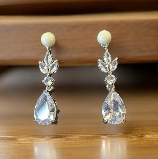 Boucles d'oreilles feuilles de cristal en argent vintage