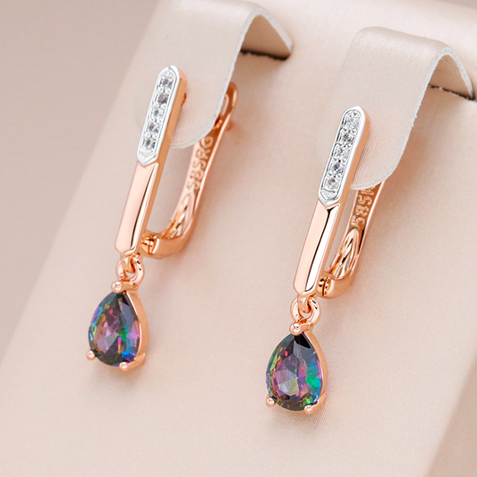 Boucles d'oreilles Elégant en Cristal Multicolore en Or