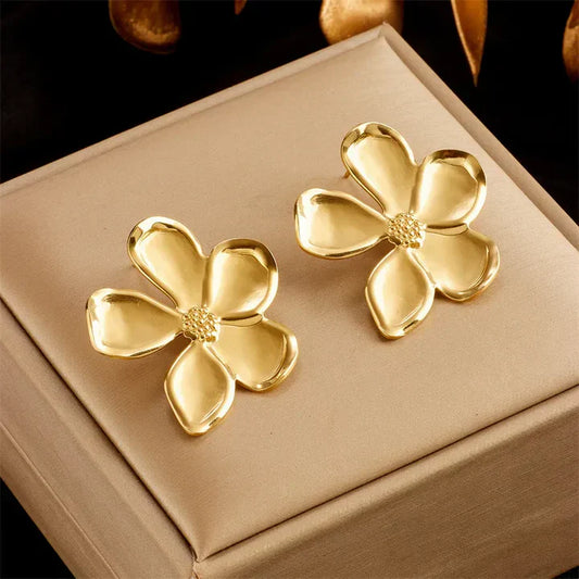Boucles d'oreilles vintage en forme de fleur dorée