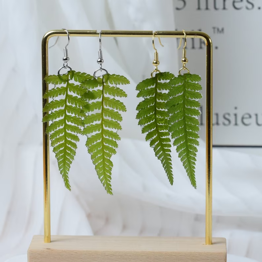 Boucles d'oreilles feuilles de fougère Vintage