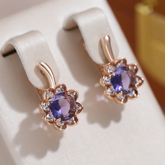 Boucles d'oreilles élégantes en fleurs violettes