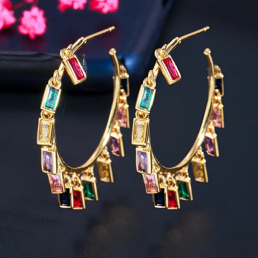 Boucles d'oreilles en cristal multicolore et or vintage